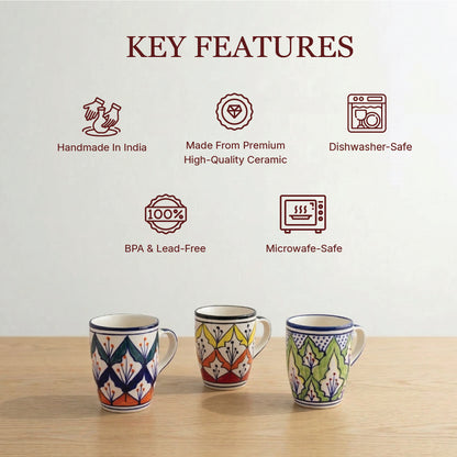 Handpainted Leaf Mug Set — Set of 3, 528 ml