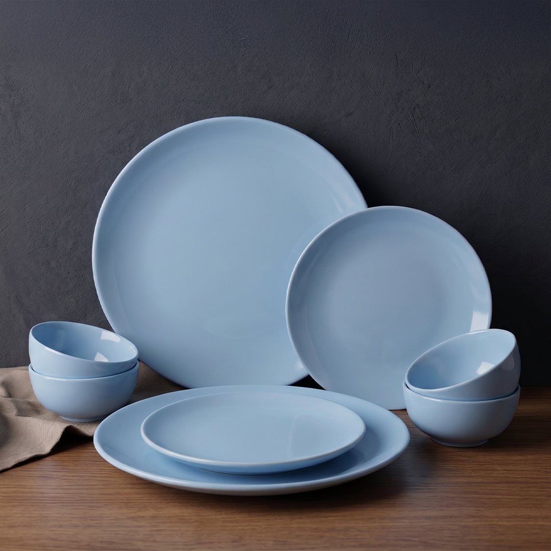 Powder Blue Dinner Set — Set of 8 (2 Dinner Plates, 2 Quarter Plates, 4 Bowls)