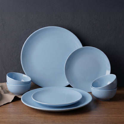 Powder Blue Dinner Set — Set of 8 (2 Dinner Plates, 2 Quarter Plates, 4 Bowls)