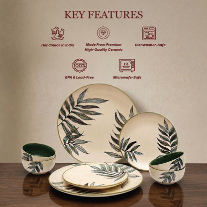Green Leaf Dinner Set — Set of 8 (2 Dinner Plates, 2 Quarter Plates, 4 Bowls)