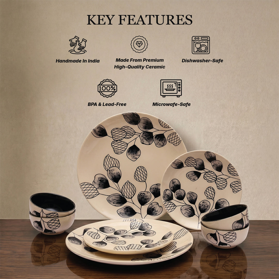 Leaf & Pod Dinner Set — Set of 8 (2 Dinner Plates, 2 Quarter Plates, 4 Bowls)