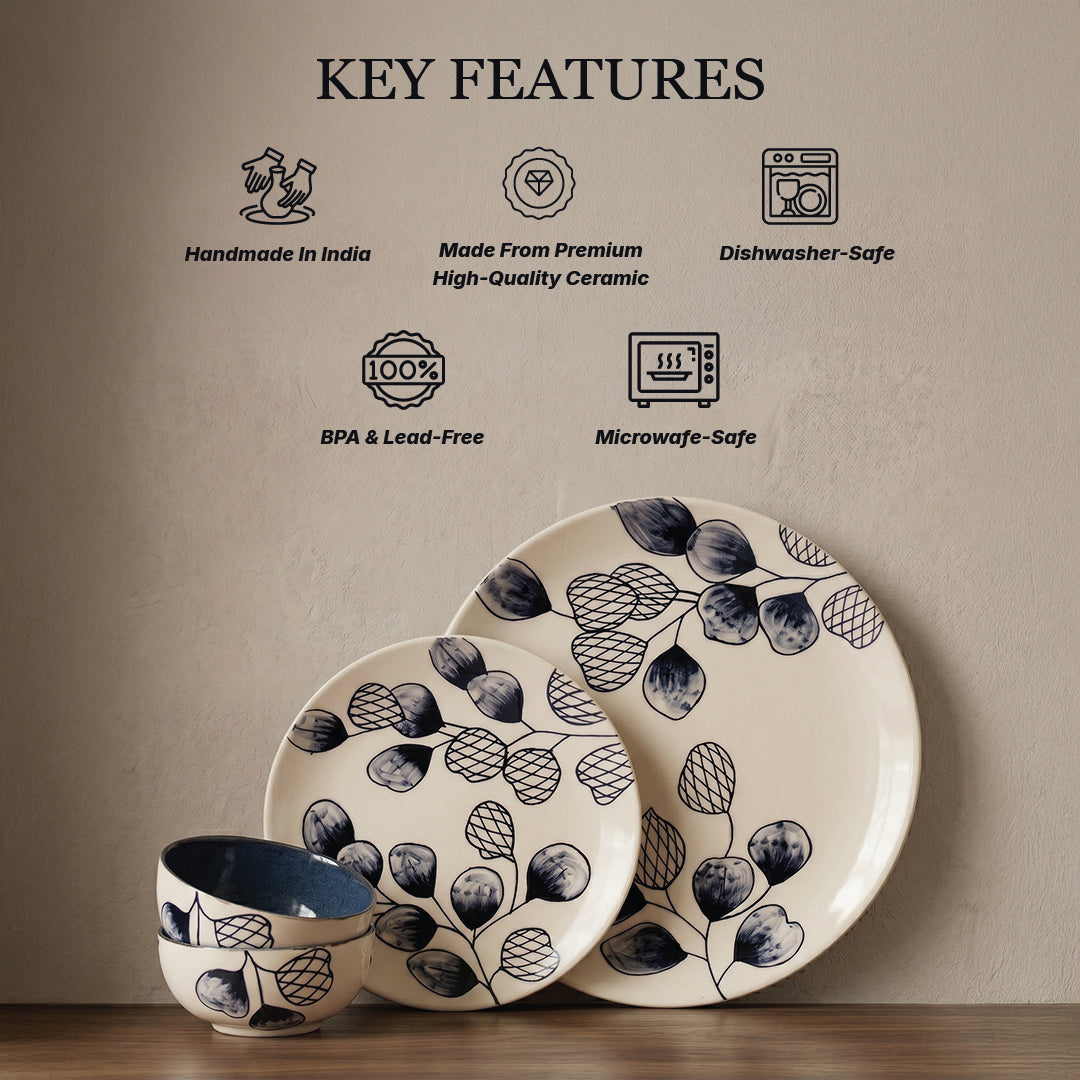 Leaf & Pod Dinner Set — Set of 4 (1 Dinner Plate, 1 Quarter Plate, 2 Bowls)