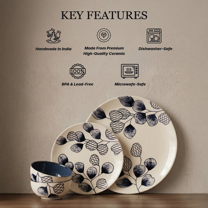 Leaf & Pod Dinner Set — Set of 4 (1 Dinner Plate, 1 Quarter Plate, 2 Bowls)