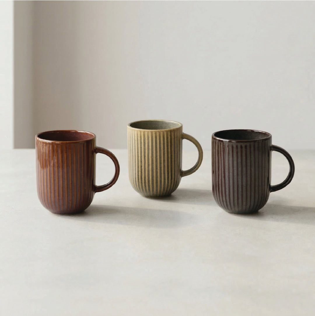 Ribbed Ceramic Coffee Mug — Set of 3, 553 ml