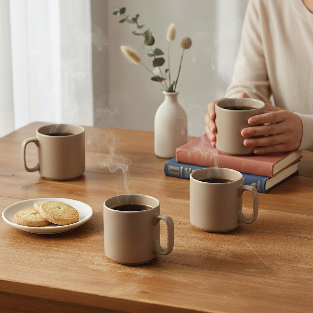Morning Brew Coffee Mug (Beige) — Set of 4, 330 ml