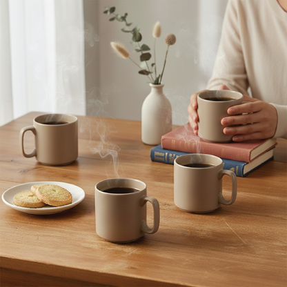 Morning Brew Coffee Mug (Beige) — Set of 4, 330 ml
