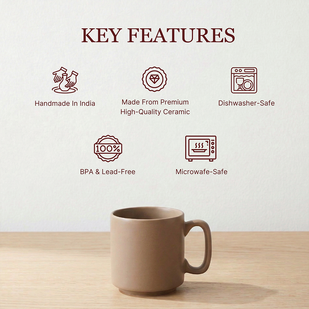 Morning Brew Coffee Mug (Beige) — Set of 4, 330 ml