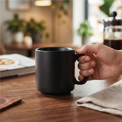 Morning Brew Coffee Mug (Charcoal Black) - Set of 4, 330 ML