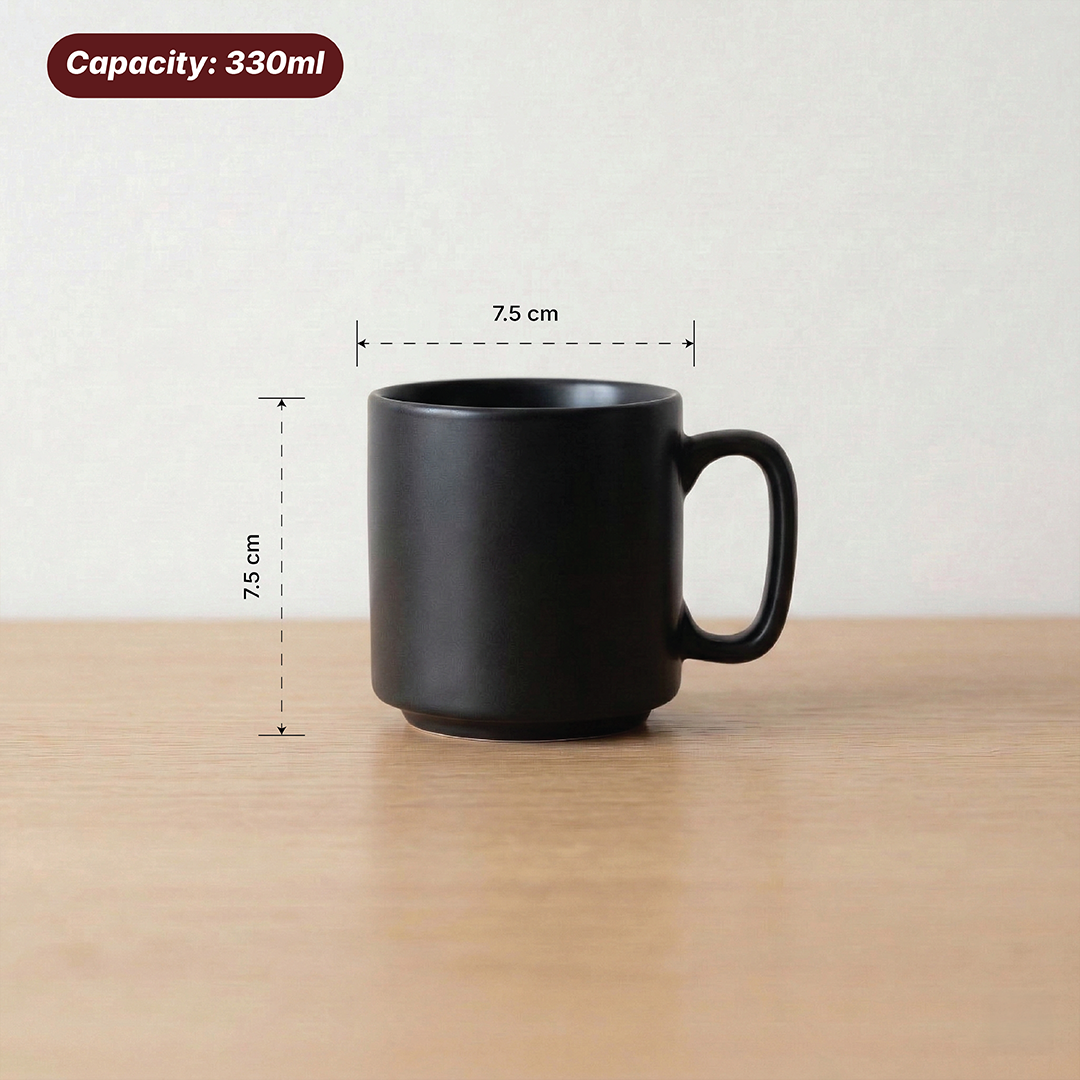 Morning Brew Coffee Mug (Charcoal Black) - Set of 4, 330 ML