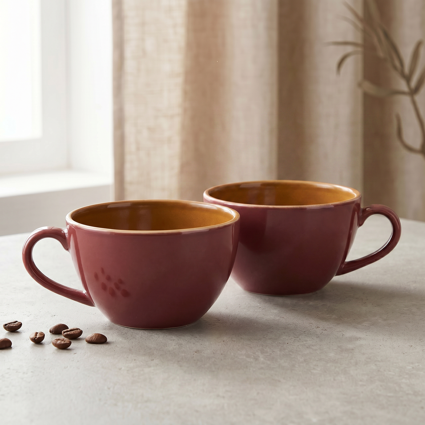 Warm Ember Coffee Mug (Royal Red) — Set of 2, 401 ml
