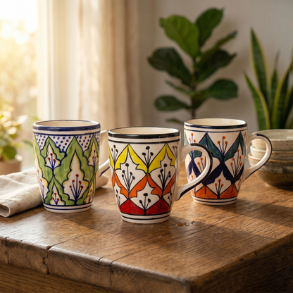 Handpainted Leaf Mug Set — Set of 3, 528 ml