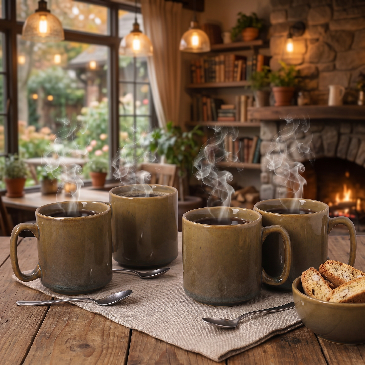 Everyday Classic Coffee Mug (Monsoon Olive) — Set of 4, 330 ml