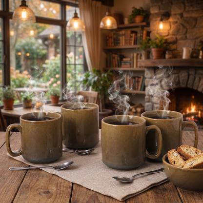 Everyday Classic Coffee Mug (Monsoon Olive) — Set of 4, 330 ml